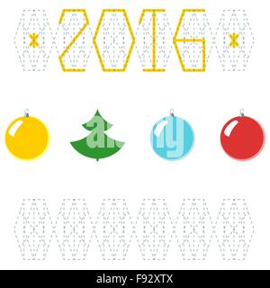 2016 Christmas, New Year greeting card. Balls with new year tree Stock Vector