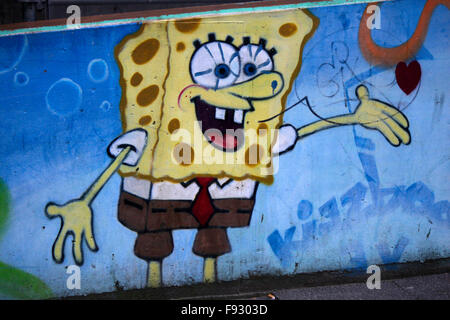 Graffity/ Street art: Sponge Bob, Berlin. Stock Photo
