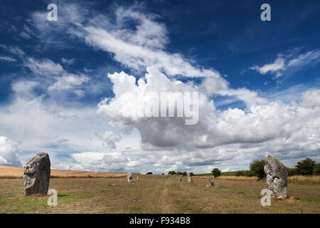 West Kennet Avenue of standing stones, Avebury, UNESCO World Heritage Site, Avebury, Wiltshire, England, United Kingdom Stock Photo