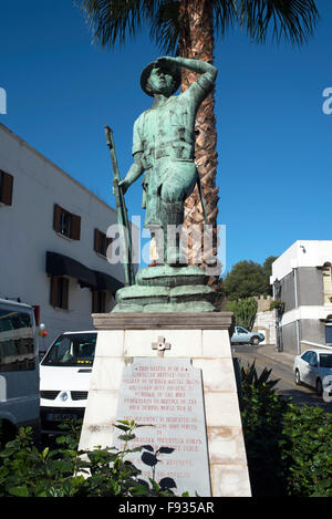 Memorial Statue on the Rock of Gibraltar at the entrance to the Mediterranean Sea Stock Photo