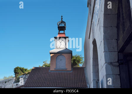 Town Clock on the Rock of Gibraltar at the entrance to the Mediterranean Sea Stock Photo