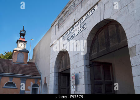 Town Gates on the Rock of Gibraltar at the entrance to the Mediterranean Sea Stock Photo