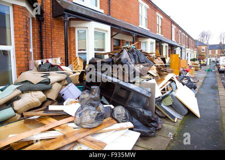 Cumbrian Floods. Carlisle, Cumbria, UK. 13th December 2015. Flood damaged property outside flooded houses. Flooding caused by Storm Desmond. Credit:  Andrew Findlay/Alamy Live News Stock Photo