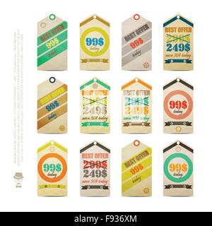 set of vintage style paper tags isolated on white background. vector price labels design Stock Vector