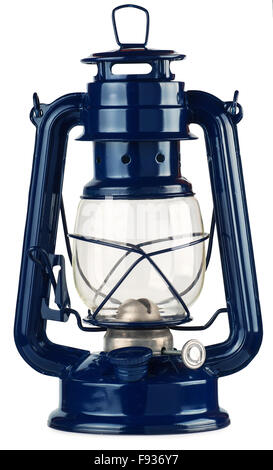 blue kerosene lantern isolated on white background Stock Photo