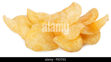 heap of appetizing potato chips isolated on white background Stock Photo