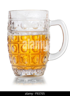 Mug of lager beer half empty isolated on white background Stock Photo