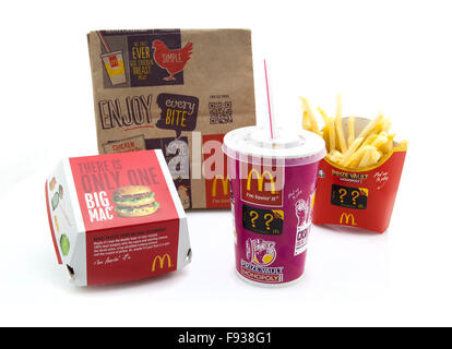 McDonalds Big Mac Meal on a white background Stock Photo