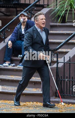 Alec Baldwin and Demi Moore on the set of their new movie 'Blind' in Brooklyn, NY. Stunt double of Alec Baldwin was hit by a taxi cab.  Featuring: Alec Baldwin Where: NY, New York, United States When: 12 Nov 2015 Stock Photo