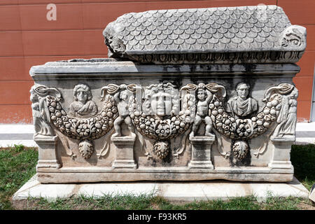 Sarcophagus outside  Ephesus Archaeological Museum, Stock Photo