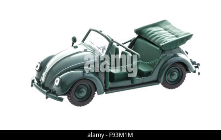 Old Green VW Beetle Model on a white background Stock Photo