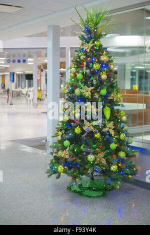 Christmas tree in empty airport Stock Photo