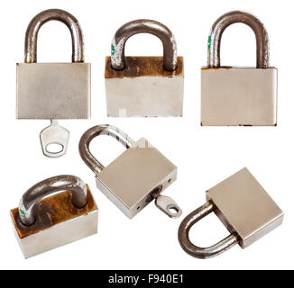 set of closed steel old padlocks isolated on white background Stock Photo