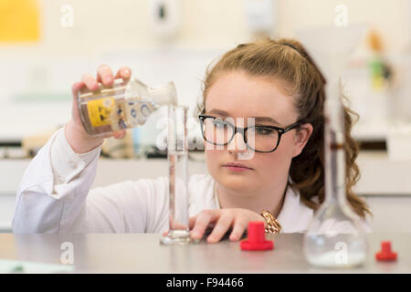 Chemistry biology gcse A level student doing practical work in a laboratory. Stock Photo