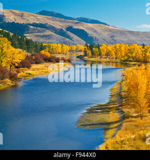 fall colors along the bitterroot river near missoula, montana Stock Photo