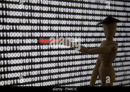 Chinese black hat hacker steals password from computer screen concept Stock Photo