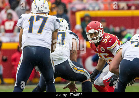 December 13, 2015: Kansas City Chiefs inside linebacker Derrick Johnson (56) during the NFL game between the San Diego Chargers and the Kansas City Chiefs at Arrowhead Stadium in Kansas City, MO Tim Warner/CSM. Stock Photo