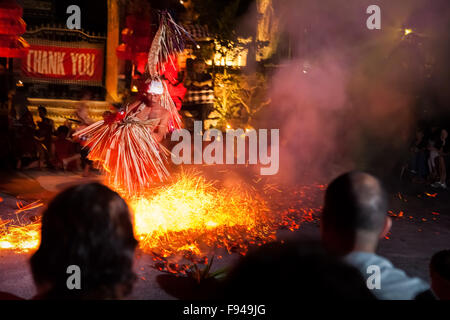 Fire dance performer during kecak and fire dance show in Ubud, Gianyar, Bali, Indonesia. Stock Photo