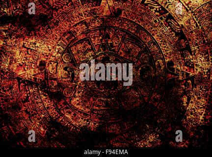 Ancient Mayan Calendar, abstract color Background, computer collage ...