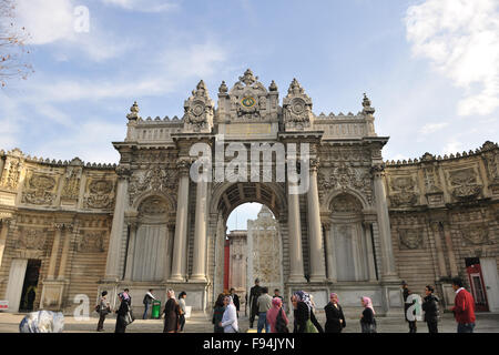 happy young tourist woman travel visit ancient istambul in turkey and old ayasofya blue mosque Stock Photo