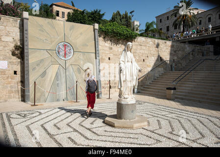 Israel, Nazareth, the garden of the Basilica of the Annunciation, Statue of the Madonna Stock Photo