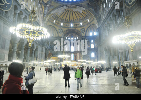 happy young tourist woman travel visit ancient istambul in turkey and old ayasofya blue mosque Stock Photo