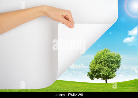 Hand turning page Stock Photo