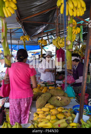 Jackfruits And Bananas For Sale In Central Market, Penang Island, George Town, Malaysia Stock Photo