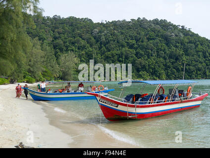 Boats On Monkey Beach In Nan National Park, Penang Island, George Town, Malaysia Stock Photo