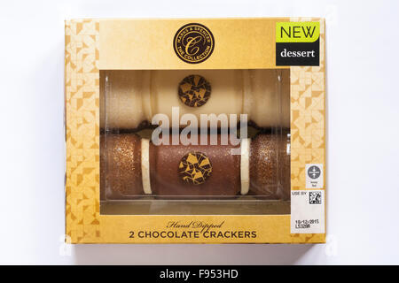 Marks & Spencer The Collection hand dipped 2 chocolate crackers dessert isolated on white background Stock Photo