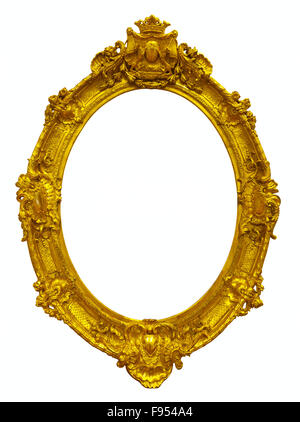 oval gold picture frame. Isolated over white background with clipping path Stock Photo