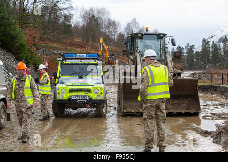 Storm Desmond created the worst floods the Lake District has ever seen, wreaking havoc on the roads. The A591, the main road through the Lake District was closed after parts of it were washed away and other parts were left under mountains of rubble washed onto thew road from the slopes of Helvellyn. The Army has been brought in to help clear the road, though it is likely to remain closed for weeks if not months while the part that was washed away is repaired. Photo taken Sunday 13th December 2015. Stock Photo