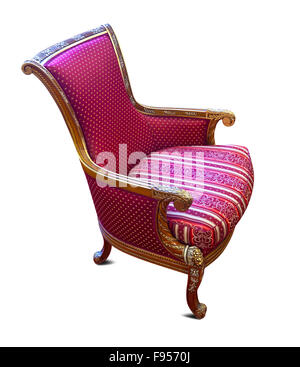 Luxury red armchair with golden details. Isolated on white background Stock Photo