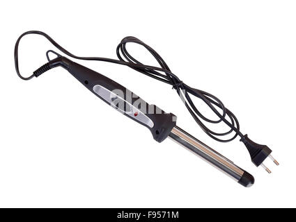 Black electric curling iron. Isolated over white with clipping path Stock Photo