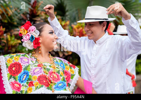 Pure joy - Puerto Vallarta, Jalisco, Mexico. Xiutla Dancers - a folkloristic Mexican dance group in traditional costumes represe Stock Photo