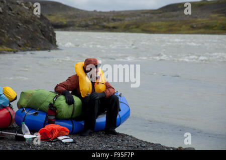 Rafting the Thjorsa (Thjorsa) River in Central Iceland Stock Photo