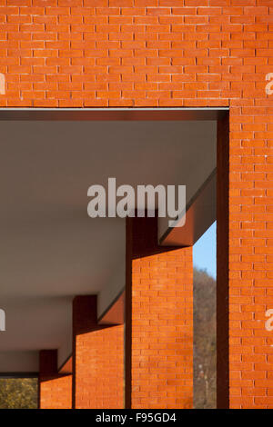 Waterhead Academy, Oldham. Close up view of the brick pillars outside the Waterhead Academy. Stock Photo