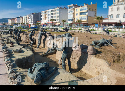 Memorial sculptures of the Gallipoli Campaign in the First World War on April 21, 2014 in Eceabat, Turkey. Stock Photo