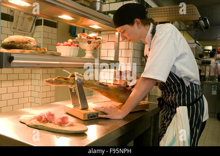 Chef working in kitchen Stock Photo