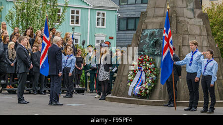 Sigmundur David Gunnlaugsson (Prime Minister) and Olafur Ragnar Grimsson (President) Independence Day, Reykjavik, Iceland-2015 Stock Photo