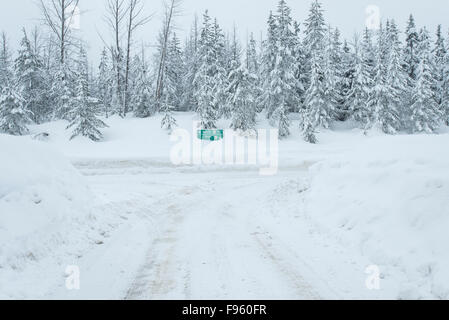 Snowy Roads atop the Coquihalla Summit, British Columbia, Canada Stock Photo