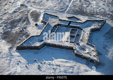 Aerial view of Prince of Wales Fort, an 18th century Hudson's Bay Company fur trading fort, now a National Historic Site, near Stock Photo