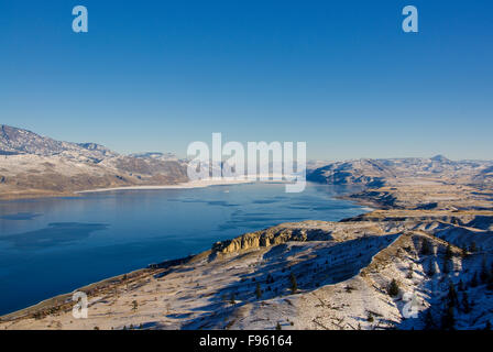 Chilly view above Kamloops Lake in the Thompson region of British Columbia, Canada. Stock Photo