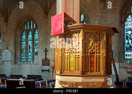 The pulpit of the Church of John the Baptist, Burford, Oxfordshire, England UK Stock Photo