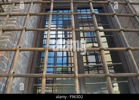 old palace window bars in Ferrara, Italy Stock Photo