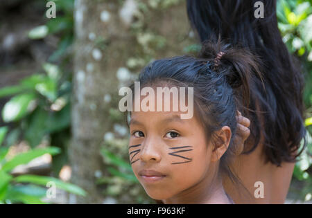 Indiginous Bora villagers at Kapitari village, near Manacamiri, Amazon River, Peru Stock Photo