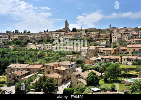 View of Tuscan town Montalcino, situated on a hill, Tuscany, Italy Stock Photo