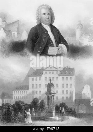 Buildings of Leipzig, Johann Sebastian Bach, 1685-1750, German composer and organ and piano virtuoso of the Baroque, Stock Photo