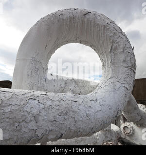 Industrial decay and silica on pipes at Bjarnarflag Geothermal Plant, Iceland Stock Photo