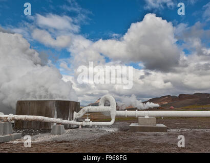 Industrial decay and silica on pipes at Bjarnarflag Geothermal Plant, Iceland Stock Photo